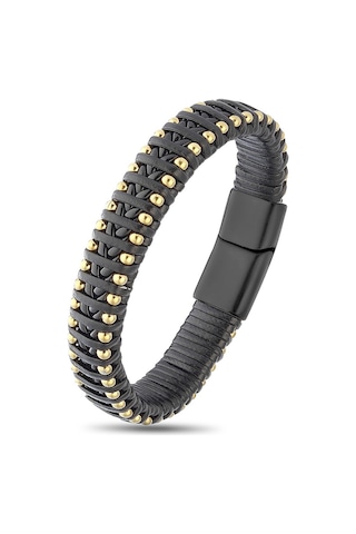 Brezza Lusso Jewelry Hakiki Deri Sarı Dorica Toplu Özel Çelik Erkek Bileklik