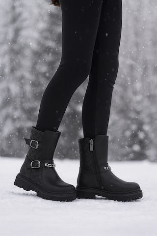 Ortopedik Bağcıklı Fermuarlı Kız Çocuk Bot Ayakkabı Siyah Kız Çocuk Bot Siyah - Siyah