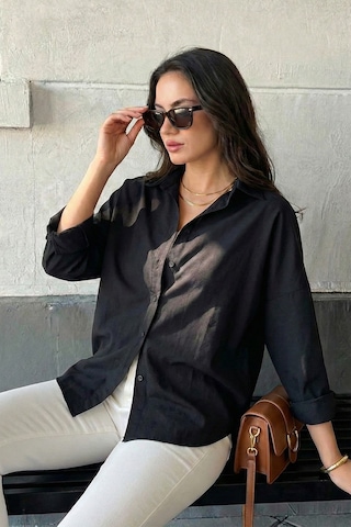 Lela Pamuk Karışımlı Regular Fit Bayan Gömlek 6772418 Siyah