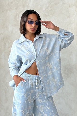 Verymoda Nakışlı Gömlek F1951 Mavi