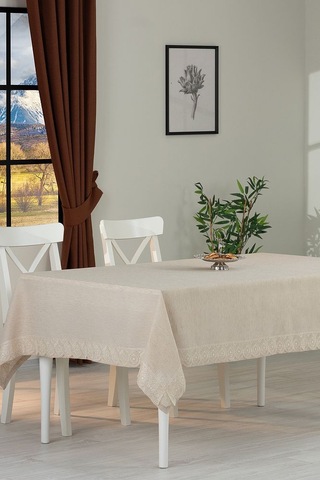 Keten Masa Örtüsü Leke Tutmaz Bej Rengi 160x220 Cm Masa Örtüsü