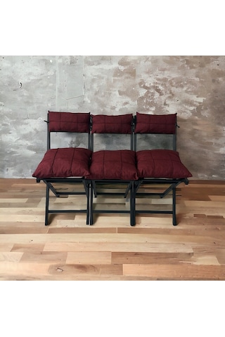 Modern Style Home Bahçe - Balkon, Iç Ve Dış Mekan Katlanır Metal Sandalye 3 Adet Bordo
