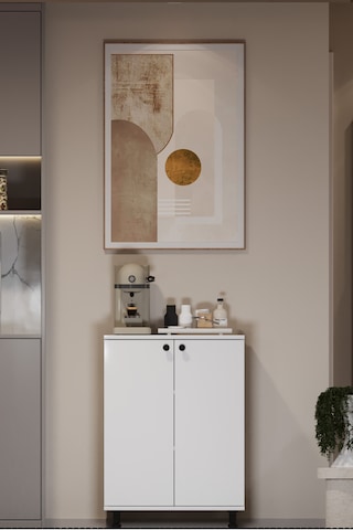 Miora Modern Çok Amaçlı Ayaklı Dolap 2 Kapaklı Raflı Mutfak Banyo Balkon Ayakkabılık Dolabı Beyaz