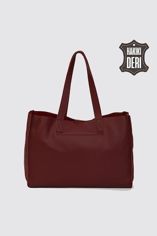 City Tote Hakiki Deri Omuz Çantası Bordo Smr9182 Bordo