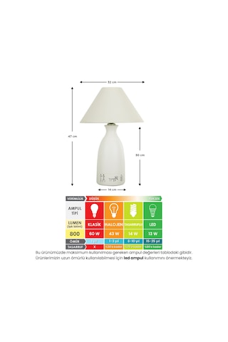 Patara Seramik Krem Abajur Krem