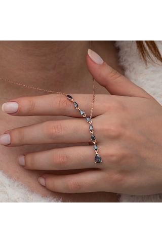 Blackcraft Gümüş Sıralı Mistik Topaz Taşlı Damla Kadın Kolye Bc-8a97c0 Renkli