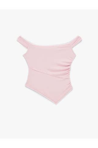 Koton Modal Karışımlı Dantel Detaylı Slim Fit Asimetrik Kolsuz Bluz Pembe 6sal30121ık Gül
