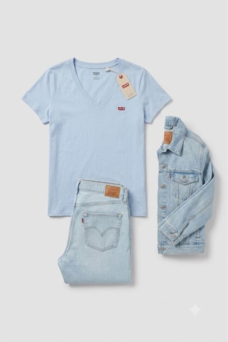 Levi's The Perfect V-yaka Tişört Saf Pamuk Kumaş Açık Mavi