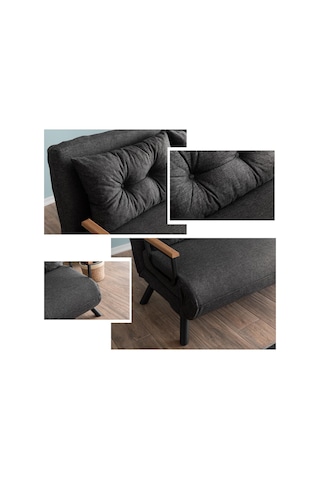 Pafu Sando İkili Keten Katlanır Yataklı Koltuk Koyu Gri Koyu Gri