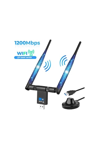 Dailytech Wi-Fi Adaptör Kablosuz Çift Antenli 1200Mbps USB 3.0 5G