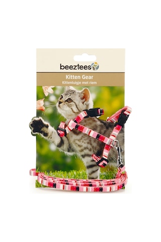 Beeztees Yavru Kedi Göğüs Tasması Ve Gezdirme Kayışı, 120cm, Pembe, 15-33cm