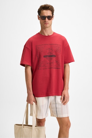 Grimelange TEMPUS Erkek Baskı Detaylı %100 Organik Pamuk Bisiklet Yaka Oversize Fit Bordo T-Shirt