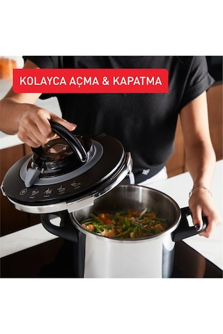 Tefal P4550731 Clipso+ Chef 4 Pişirme Programlı 6 Litre Düdüklü Siyah