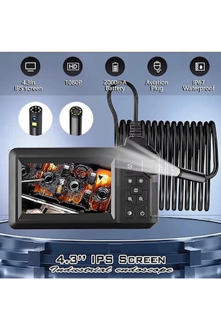 Vtn-008 Ekranlı Çift Kameralı 10 Mt Sert Kablo Yılan Endoskop Kamera 8 Mm 4.3 Inc