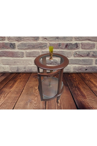 Gümüşlük Yuvarlak MODEL 98 cm Parlak ceviz Kayın Lükens Aslan ayak 2 raf Bombe Cam El Yapım