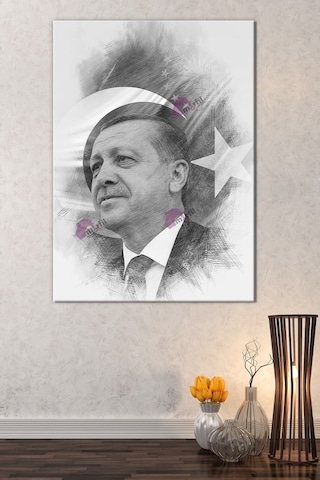 Recep Tayyip Erdoğan Başkan Erdoğan Karakalem Efektli Rte Kanvas Tablo 7 Farklı Ölçü