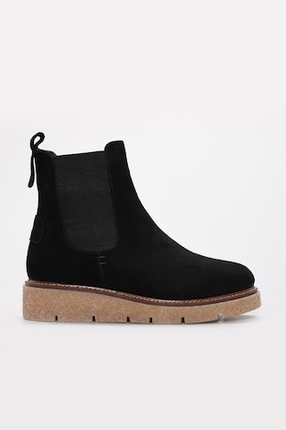 Fast Step Hakiki Deri Kürklü Kadın Klasik Bot 657kza2501 Siyah Süet