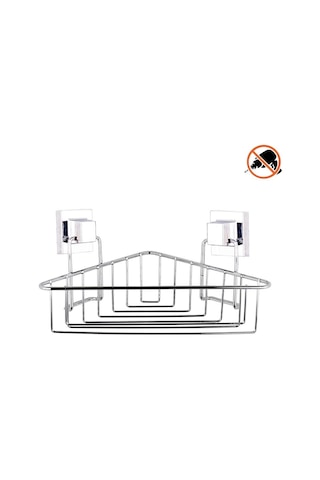 Easyfix Yapışkanlı Banyo Duvar Rafı Şampuanlık Köşe Rafı Krom Gümüş