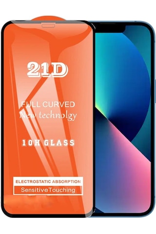 Apple Uyumlu iPhone 13 Ekran Koruyucu 21d Tam Kaplayan Kırılmaz Cam Kavisli