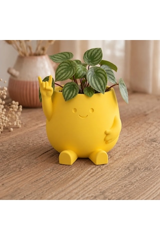 Northcity 3d Baskı Smiley Face Planter - Gülümseyen Karakterli Saksı-sarı