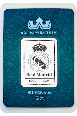 Real Madrid Temalı 999 Ayar Gümüş İle Tasarlanmış Hediyeye Özel 5 Gram Gümüş Külçesi-757