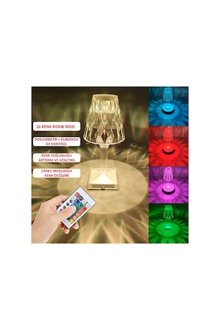 Kristal Işıklı Lamba Şarjlı Dokunmatik Rgb'li Masaüstü Set Kumandalı Usb'li Abajur Hediyelik Eşya