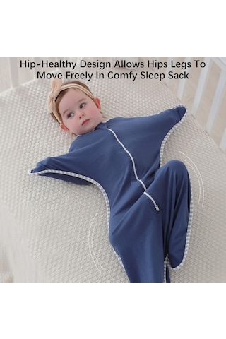 Moveevo Insular Su3010 Bebek İrkilme Önleyici Kundak Uyku Tulumu 0-9 Ay İçin Uygun Nefes Alabilen Pamuklu Elastik Mavi Yeşil
