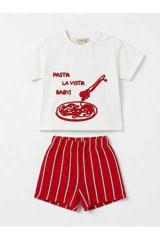 Baby Lory Kids Store Pasta La Vista Şortlu Bebek Takım Kırmızı - Beyaz