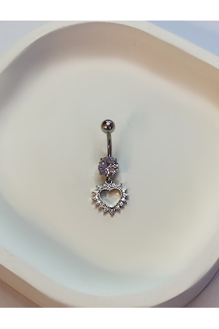 Kadın Kalp Model Tektaş Model Çelik Piercing Gümüş