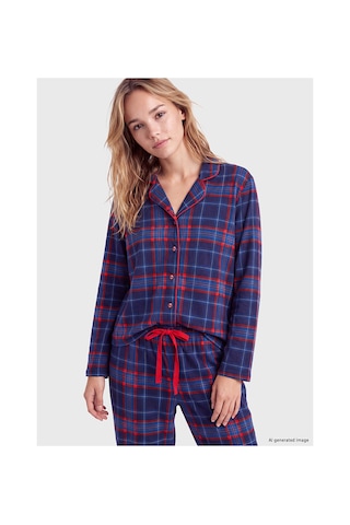 Lcw Young Lacivert Gömlek Yaka Ekose Kadın Pijama Takımı