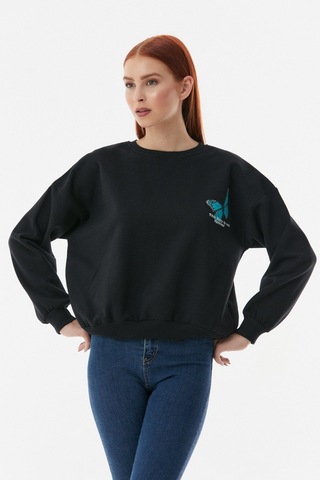 Fullamoda Kelebek Baskılı Oversize Sweatshirt- Siyah 24KGB890189618-Siyah