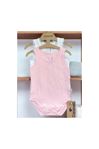 Altıntaş Baby Caramell Dantel Detaylı %100 Pamuk 2'li Body Set Kız Bebek Pembe Pembe