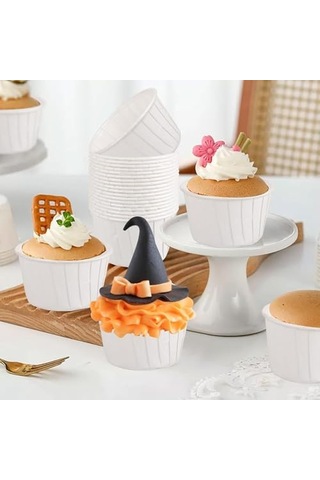 50'li Beyaz Muffin Kek Kalıbı, Kek Kapsülü Cupcake Kalıbı, Airfryer Uyumlu Çok Renkli