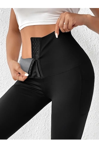 Mistirik Sauna-tayt Model Termal Agraflı Korse Etkili Tayt Vücut Şekillendirici Toparlayıcı Siyah