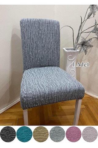 StarMall Jakarli Sandalye Örtüsü Çubuk Desen Yüksek Esnekli Sandalye Kılıfı 1 Adet Gri
