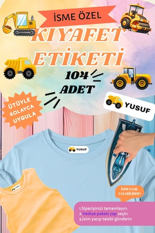 İsme Özel 104'lü Kıyafet Etiketi - 30 Saniyede Ütülü Çözüm - Okul İçin Yıkanabilir İsimlik - Traktör - 743306447 Diğer