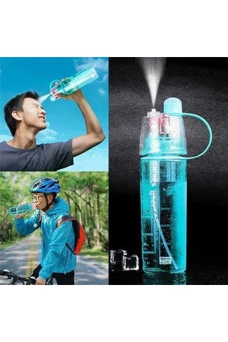 Mufunye Mavi 600ml Sprey Özellikli Spor Su Bardağı - Dış Mekan Kullanıma Uygun Plastik Soğutucu İçecek Kabı Mavi