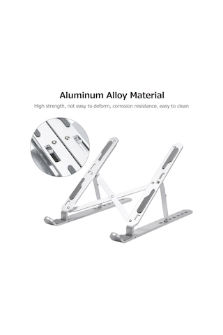 Yuntech01 Alüminyum Foldable Bilgisayar Ayakçısı 7 Seviye Yükseklik Ayarlı Soğutma Desteği Gümüş