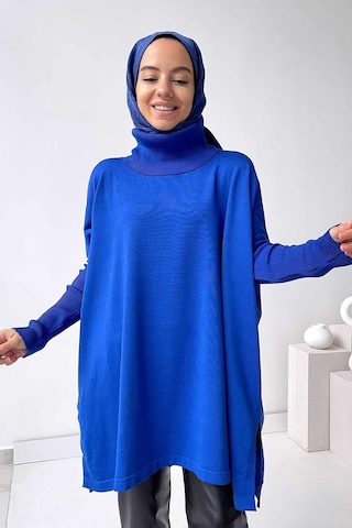 Oversize Merserize Tunik - Saks Mavi Saks Mavi