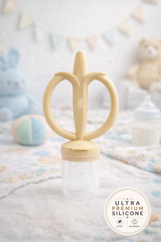 Tgm Baby Meyve Besleyici Ve Ultra Premium Silikon Diş Kaşıyıcı Muzzy Bej
