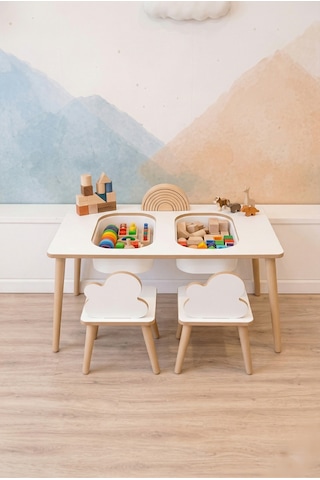 Montessori Çocuk Masası-oyun Masası-aktivite Masası-etkinlik Masası Takımı 2 Bulut Sandalye Beyazblt Beyaz