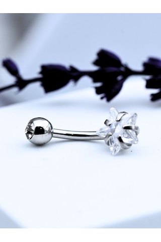 Çift Zirkon Taş Yıldız Detay Göbek Piercing 316l Cerrahi Çelik-gbkpr75