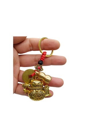 Maneki Neko Pirinç Anahtarlık Üçlü Şans Figür Noprnc01 Gümüş