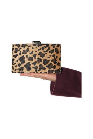 Marcona Siyah Sarı Desenli Kadın Abiye Çanta Leopar