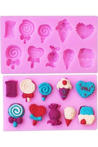 Dancemonkey 2 Adet G114 Şeker Lolipop Dondurma Kalıbı, Silikon Şekilli, Pratik Kullanım Pembe