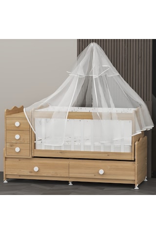 Garaj Home Melina Mdf Çıtalı Beşik + Yatak + Uyku Seti - Meşe Beyaz