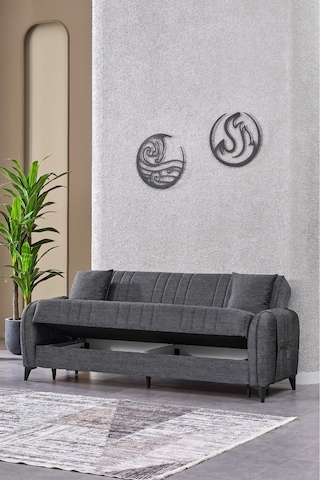 Serra Sandıklı Kanepe Yataklı Çekyat Üçlü Koltuk Modern Salon Kanepesi Gri