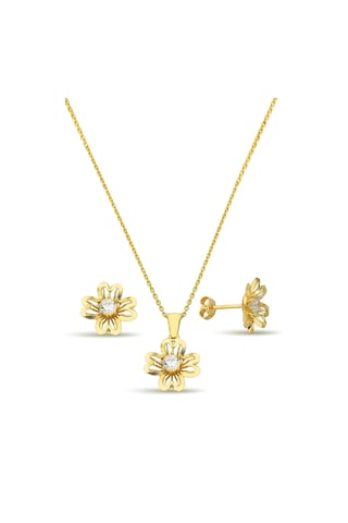 18k Altın Kaplamalı 925 Ayar Gümüş Çiçek Set - 67017902 Altın