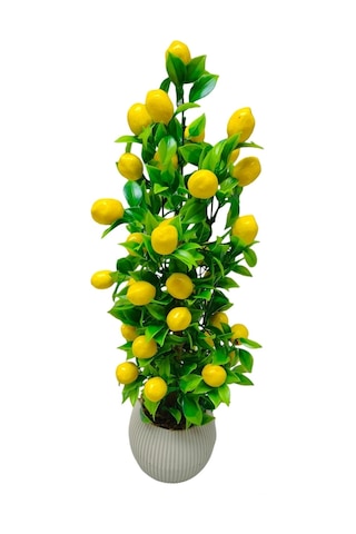 Limon Ağacı Mutfak Süsü Bej Beyaz Saksıda Yapay Çiçek