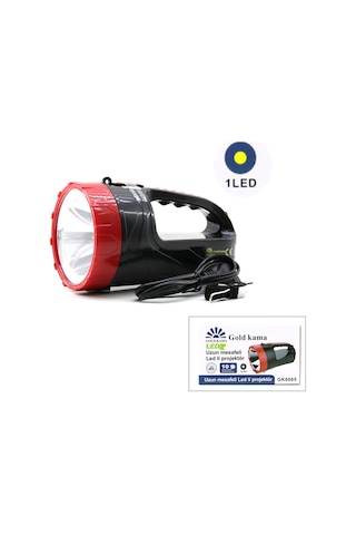 2w Tek Ledli El Feneri Projektör Fiş Şarjlı 2 Kademe Işık Ayarı Gk-6665 5570 Çok Renkli
